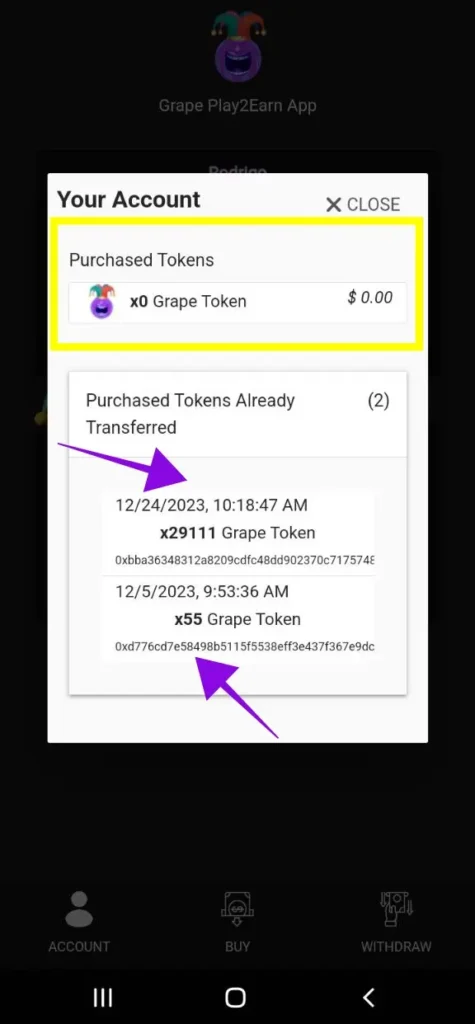GrapeBonus GRAPE Token Transfers
